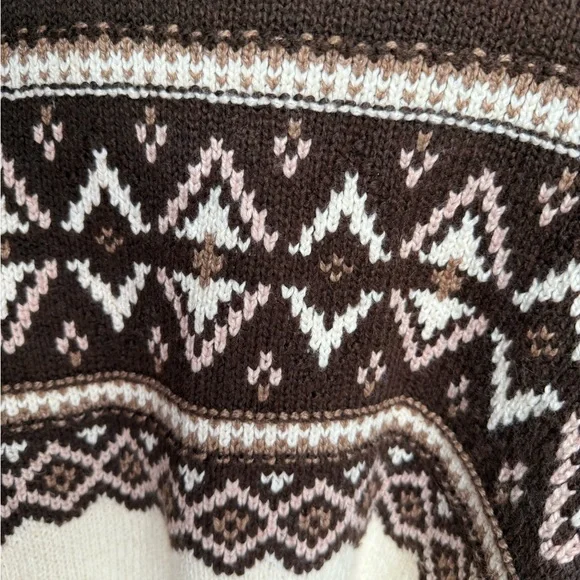 American Eagle Outfitters Brown and Cream Fair Isle Crew Neck Sweater - Picture 2 of 8